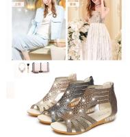 Sandalias planas romanas para mujer, zapatos de playa con diamantes de imitación, talla grande, color negro y dorado, 42, 41, 40, 39 - details 6
