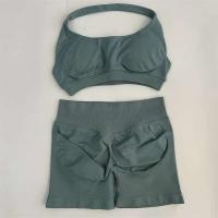 Conjunto de pantalones cortos de entrenamiento de impacto de yoga sin costuras, sujetador deportivo camisola, pantalones cortos, ropa Fiess, gimnasio Tre, 2 piezas. - details 17