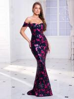 Vestido de Fiesta con Lentejuelas Elásticas Hombros Descubiertos, Cuello en Escala, Sin Correas, Vestido de Noche para Mujeres - details 3