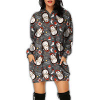 Vestido con Capucha de Manga Larga Estilo Casual para Mujeres Vestido Impreso para Fiesta de Navidad y Año Nuevo - details 5