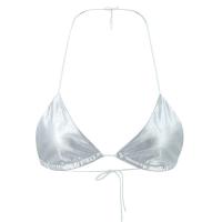 Mujeres Metálico Sier Halter Triángulo Bikini Sujetador Sin Mangas Sin Espalda Con Tiras Crop Top Bralette para Festival Rave Dance - details 0