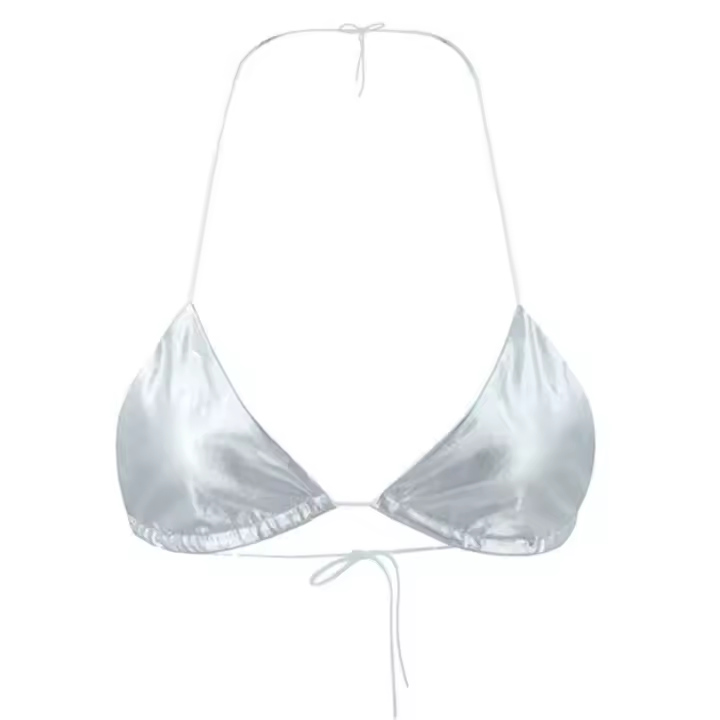 Mujeres Metálico Sier Halter Triángulo Bikini Sujetador Sin Mangas Sin Espalda Con Tiras Crop Top Bralette para Festival Rave Dance - 1