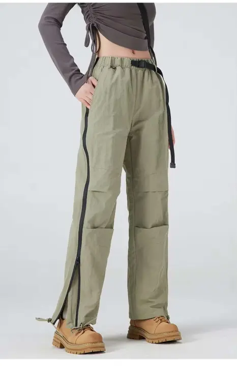 2024 Decheng logo impermeable al viento carga y mujeres, pantalones de nailon corredores, cremallera desmontable, múltiples bolsillos para hombres - 1