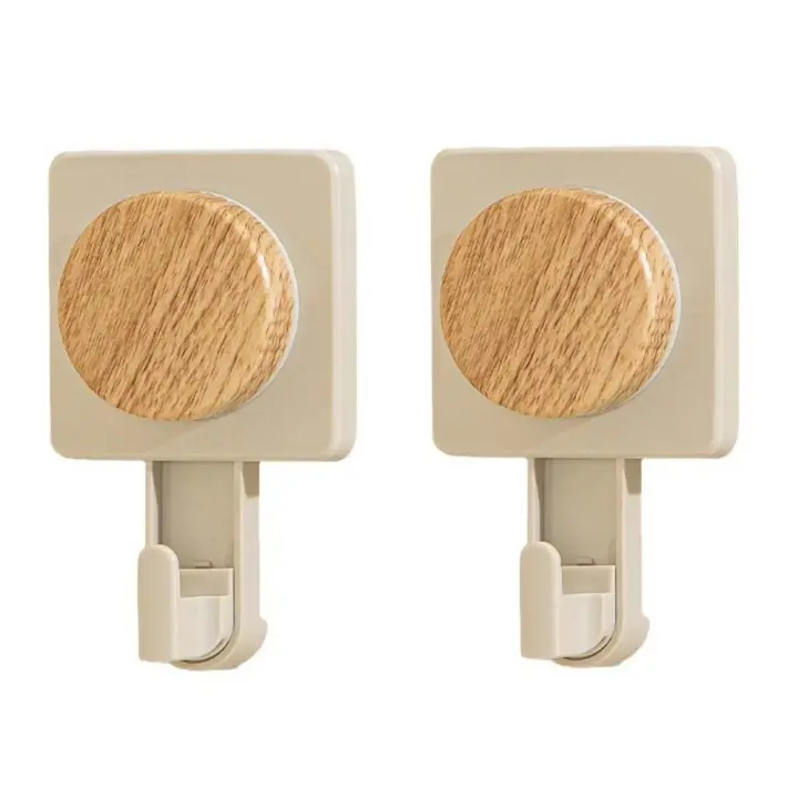 Gancho de ventosa de plástico con patrón de grano de madera, colgadores de almacenamiento de ropa montados en la pared, ganchos adhesivos para toallas desmontables impermeables, 2 uds. - 1