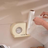 Estante de almacenamiento de película adhesiva montado en la pared, caja de almacenamiento de envoltorio para alimentos 2 en 1 a prueba de polvo, caja de almacenamiento multifuncional práctica para gorro de ducha - details 3