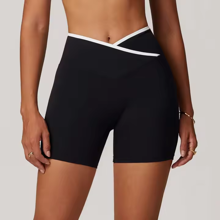 Yoga mujeres Fiess correr ciclismo transpirable deportes Leggings cruzado cintura alta verano entrenamiento gimnasio pantalones cortos - 1