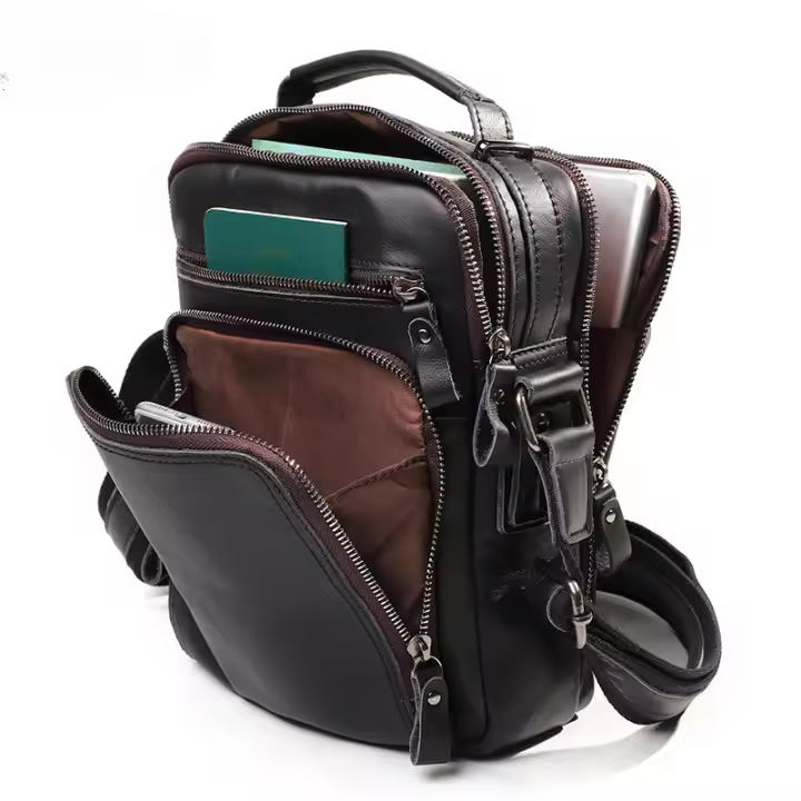 Bolso de cuero de vaca retro multifuncional para hombre de gran capacidad con hombro - 1