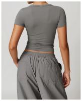 Tops de Yoga de lana a prueba de golpes para mujer, camiseta ajustada informal de manga corta para correr, Pilates, ropa de Fitness, Camiseta deportiva fina de secado rápido - details 12