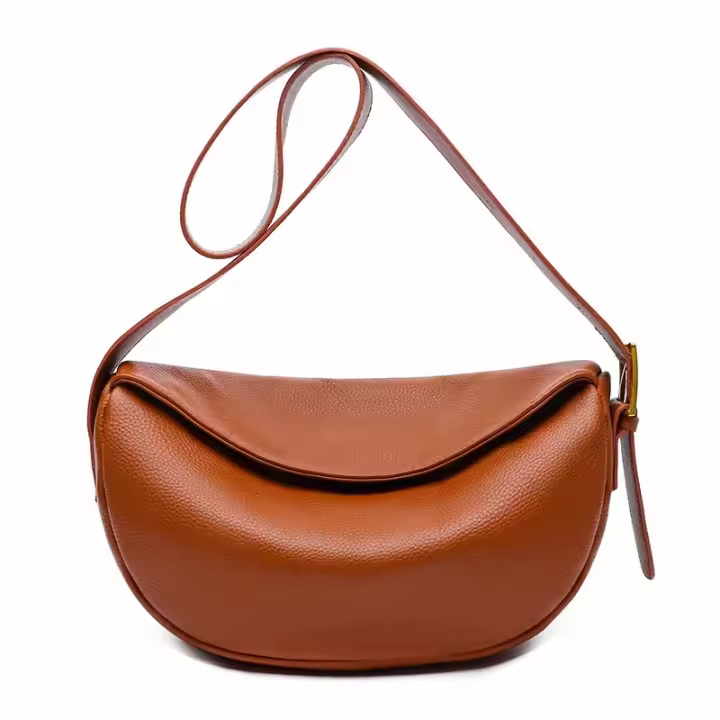 Bolso de hombro de piel auténtica para mujer, bandolera de piel de vaca con media luna, marca de lujo a la moda, 100% - 1