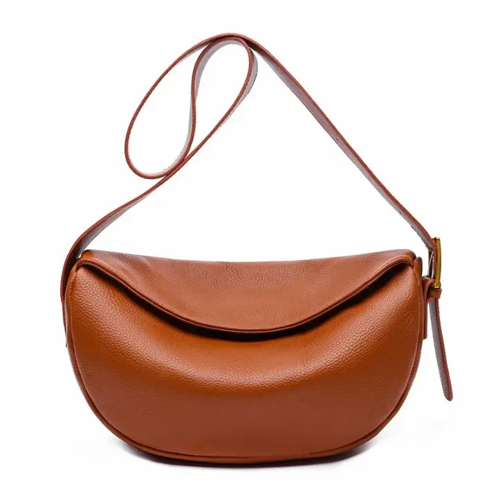 Bolso de hombro de piel auténtica para mujer, bandolera de piel de vaca con media luna, marca de lujo a la moda, 100% - 1