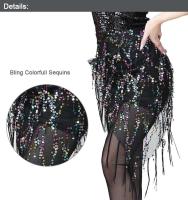 Tres nuevos estilos de borlas de lentejuelas que muestran cinturones indios para el vientre, pañuelos, nalgas y bufandas de baile para mujeres. - details 1