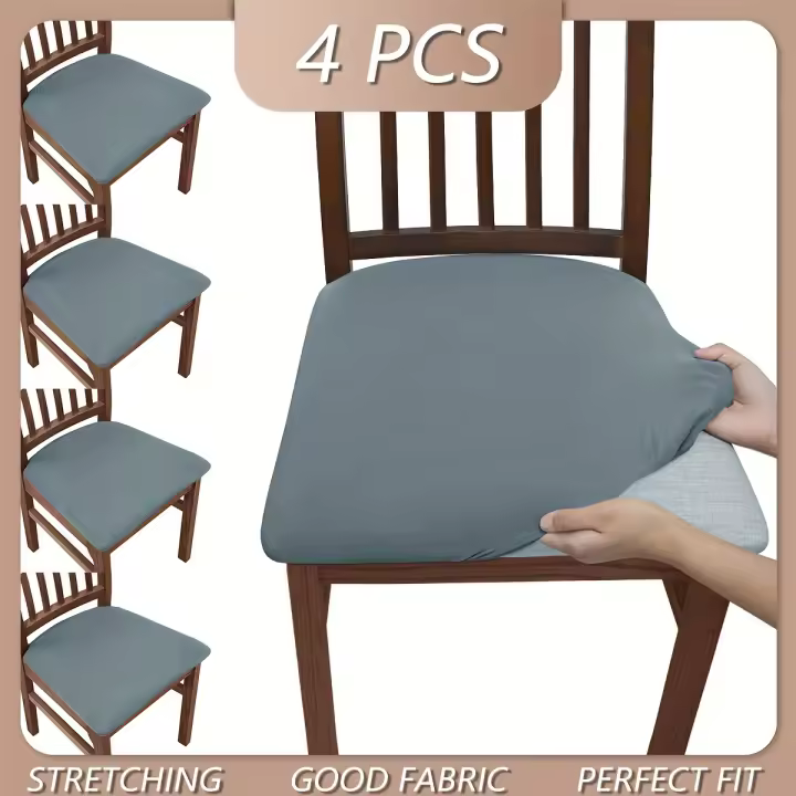 Cubiertas de Silla de Comedor Elásticas 4pcs Tela de Algodón Rojo Geométrico - 1
