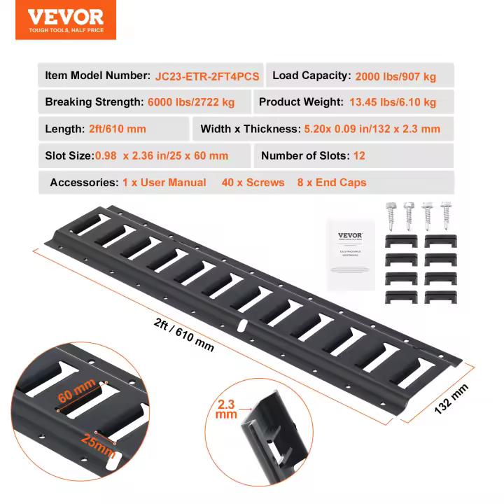 VEVOR E Track Kit de riel de amarre, carga de 2000 libras - 1