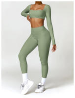 Conjunto de Yoga para Mujer de Manga Larga y Ajustado Traje Deportivo de Fitness de Cintura Alta Secado Rápido Top Largo + Leggings Material Exterior de Nylon Adecuado para Primavera/Verano - details 8