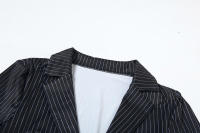 BUNO-Conjunto de 2 piezas de retazos a rayas para mujer, Tops de manga larga con escote y cuello bajo + Pantalón recto con cintura elástica, traje de tendencia urbana - details 12