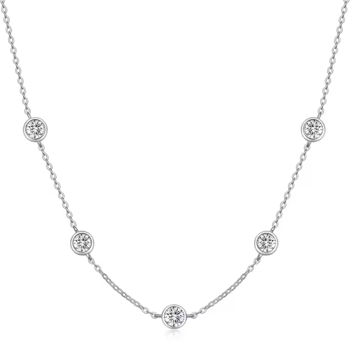 Collar de Moissanita de 5 Piedras Certificado GRA Gargantilla de Burbujas de Oro Plateado 18K - 1