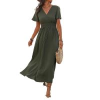 Vestidos de Mujer de Moda de Verano 2025 Largos, Abierto Lateral, Cintura Cortada, Manga Corta, Cuello en V, Línea A - details 0