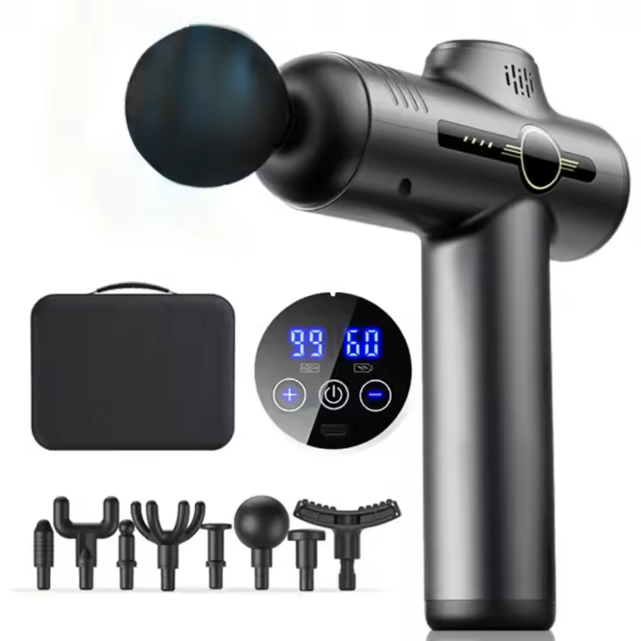 Pistola de Masaje Muscular, Eléctrica Masajeador de Músculos, 8 Cabezales de Masaje, Pantalla LCD Táctil, para Espalda y Todo el Cuerpo Relajación de Masaje Muscular - 1