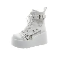 Night Knight Original Martin Boots Spice Girl Cabeza redonda de suela gruesa Super Cool Botas cortas Hebilla Botas Martin decorativas con cordones - details 8