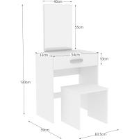 Tocador de maquillaje, madera, cajones, blanco, 130 x 63,5 x 39 cm 9 cm - details 6
