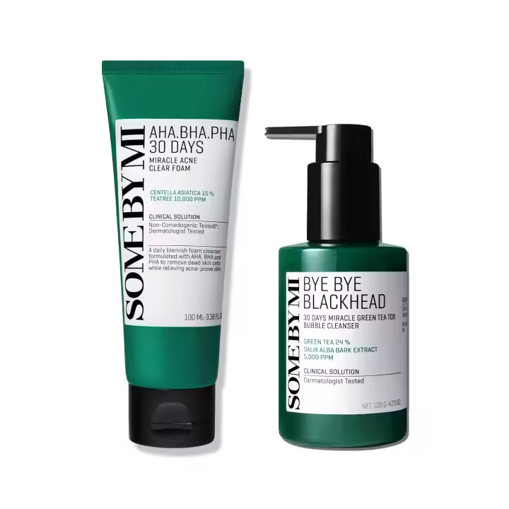 SOME BY MI Bye Blackhead Green Tea Tox Bubble Cleanser + AHA BHA PHA 30 días Miracle Acne Clear Foam - 1