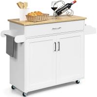 Cocina, Isla de Cocina, Armario de Cocina con Toallero y Estante para Especias, Cajón Grande y Estante Ajustable, Carrito de Madera con Ruedas, Color Blanco (Blanco) - details 0