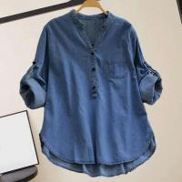 Blusa de cuello alto Blend, botones, cuello en V, camisa holgada, tops, ropa de calle para mujer - details 6