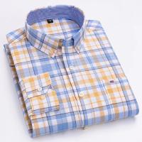 Camisa a cuadros con botones de manga larga 100% algodón para hombre, camisas Oxford a rayas a cuadros con un solo bolsillo en el pecho para trabajo, informales, de ajuste estándar - details 22