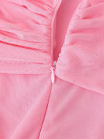 Elegante Vestido Largo de Fiesta de Malla Rosa sin Tirantes Vestido de Fiesta para Mujer con Cuello y Buffer y Espalda Descubierta - details 8