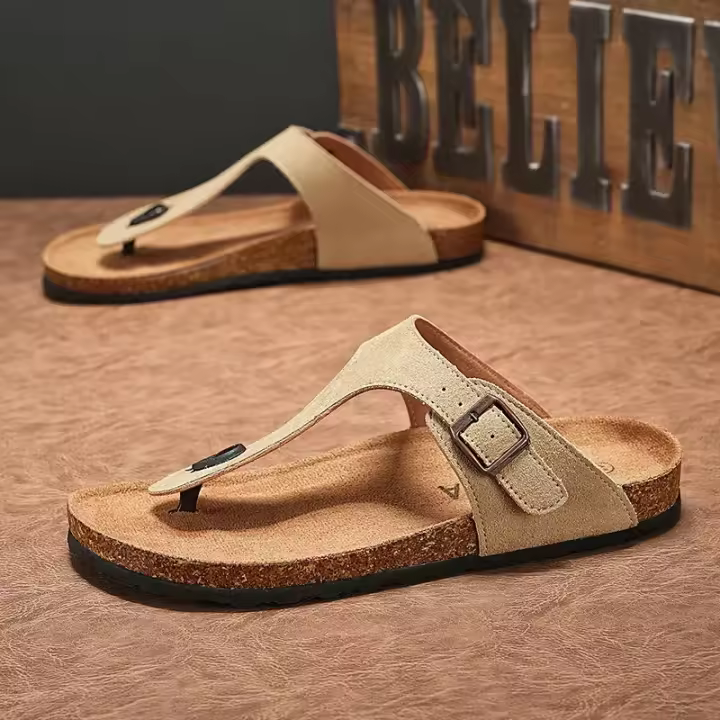 Zapatillas para hombre, zapatos informales de verano para la playa al aire libre, sandalias para caminar, cómodas, ligeras, de lujo, de diseñador, de cuero, a la moda - 1