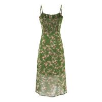 Verano francés nueva mujer estilo europeo y americano Spice Girl verano playa vacaciones falda con tirantes casual fondo verde vestido floral - details 2