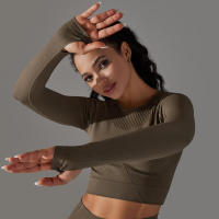 -Top Camisa deportiva de yoga de manga larga a rayas para mujer, sin costuras, que absorbe la humedad - details 48