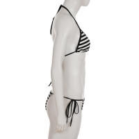 Conjunto de dos piezas de bikini a rayas sexy estilo vacacional americano Lianlianbuwang, top halter y shorts para chica atractiva - details 20