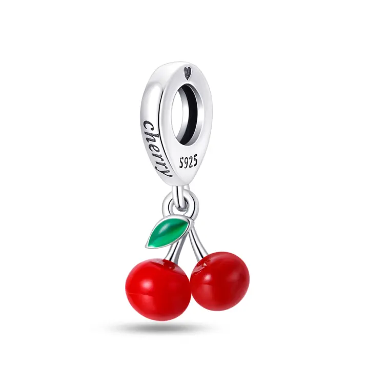 Cuentas de fruta de cerezas bonitas y creativas de Plata de Ley 925 compatibles con pulsera Original Pandora, abalorios, regalo de joyería para mujer - 1