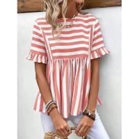 Nuevo Vestido camisero de verano para mujer, cuello redondo, manga con volantes, holgado, cómodo, a rayas - details 25