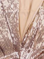 Vestido de noche de fiesta con lentejuelas elásticas y cuello redondo, sin tirantes, dorado - details 11
