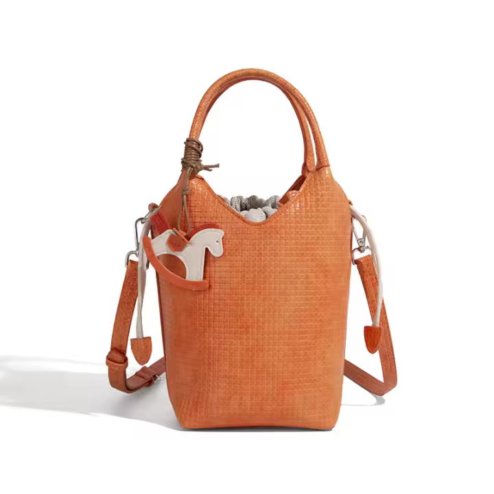 Bolso tejido de moda, bolso cubo de gran capacidad, bolso mensajero casual versátil para viajeros. - 1