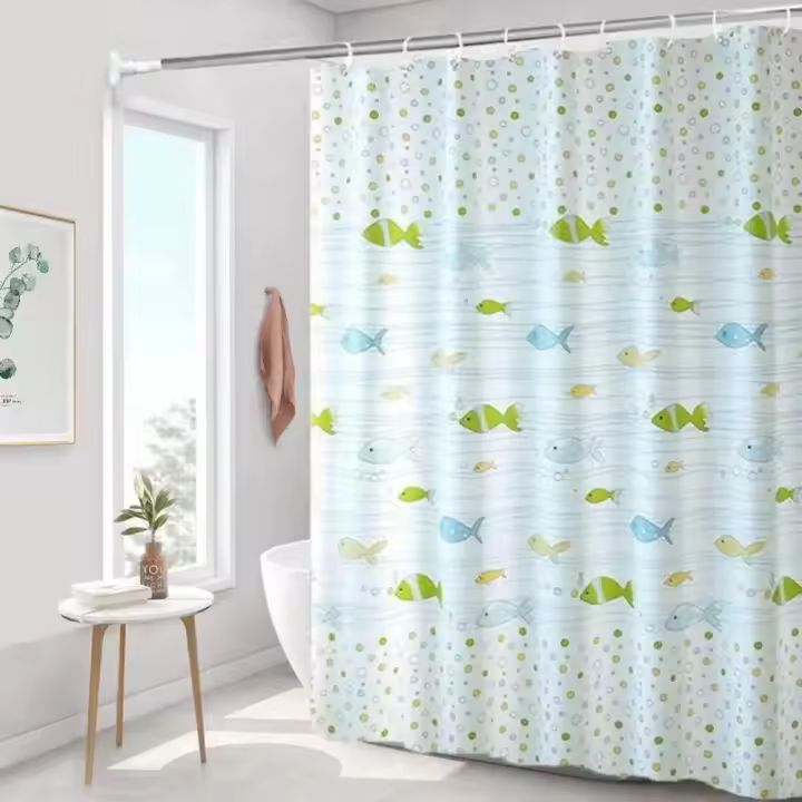 Cortina de ducha a prueba de moho de alta calidad, PEVA con gancho, 180x150cm, gruesa, impresa - 1