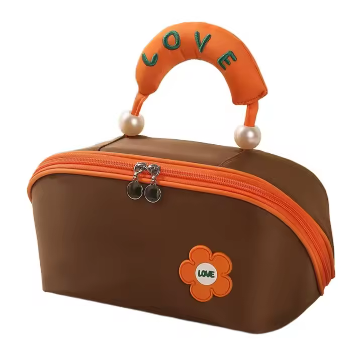 Bolsa de maquillaje con almohada de nube de gran capacidad para mujer, bolsa de cosméticos de mano a prueba de polvo con perlas, bolsa de almacenamiento con doble cremallera, bolsa de lavado - 1