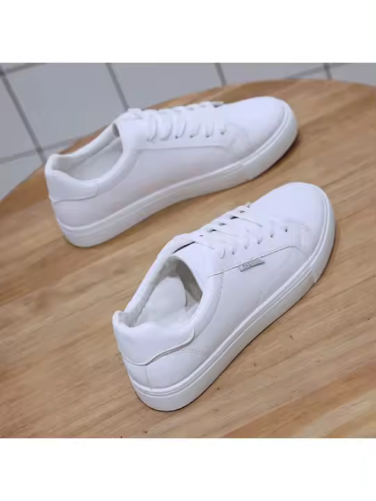 Zapatillas De Deporte Casual Para Mujer Transpirables Cuero PU Zapatos Planos Para Estudiantes Blanco Zapatillas De Vulcanización - 1