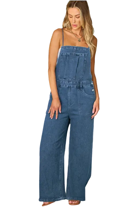 Monos de Denim de Pierna Ancha Ajustables de Elrachen Tono Atardecer Azul Tallas S-XL - 1