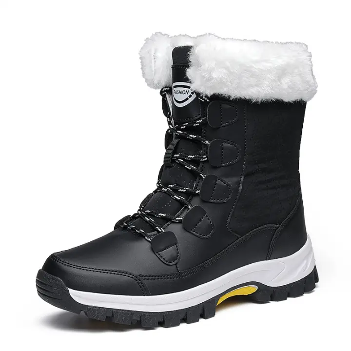 Botas de nieve cálidas de invierno, zapatos de algodón de tubo medio con correas gruesas de terciopelo para mujer - 1