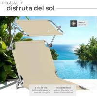 Tumbona Plegable con Toldo y Respaldo Regulables, Tumbona Piscina Resistente a la Intemperie, Tumbonas Jardín Exterior con Parasol, Tumbona Playa Carga Máx. 110 kg, Fácil Transporte - Beige - details 5