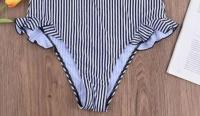 Female Striped Ruffle One Piece Swimsuit Summer Sexy Backless V Neck Bikini Swimsuit Swimmer Swimwear Elegant Ladies Beachwear - details 11