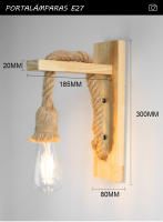 Lámpara de pared de cuerda de cáñamo Estilo Vintage, luz de madera para comedor, dormitorio, decoración Industrial, iluminación interior, mesita de noche, E27, 110V, 220V - details 1