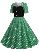 Vestido midi elegante de fiesta con estampado de lunares, manga corta y línea A, informal para verano, para mujer. - details 19