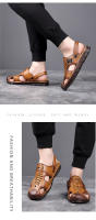 Sandalias zapatos de playa de piel de vaca de primera capa de verano para hombres, suelas suaves de piel de vaca de cuero genuino, conduciendo afuera, las zapatillas geniales Baotou Dad son populares - details 13