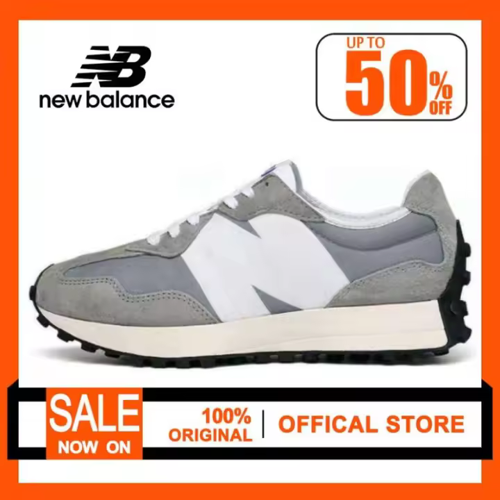 Leten 【100% original】 327 Gris Blanco Zapatillas bajas unisex Zapatillas para correr Pegatinas de pared - 1