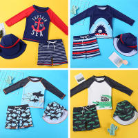 Bañador dividido para Niños, Manga Larga, Corta, Bañador, Dibujos Animados, Gorro, Conjunto de 3 Piezas - details 0