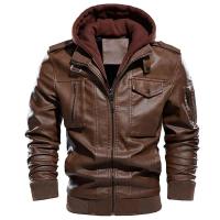 Chaqueta de Cuero con Capucha Vintage Gruesa para Invierno Estilo Bombéa Club para Hombres - details 3